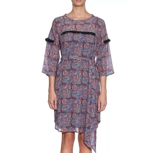 Figue bohemian unlined 3/4 sleeve multicolor print light weight dress XS cotton - Picture 9 of 10